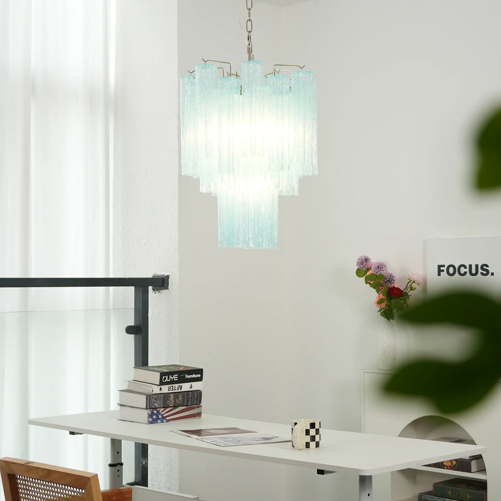 Blue Murano Glass Tube Chandelier