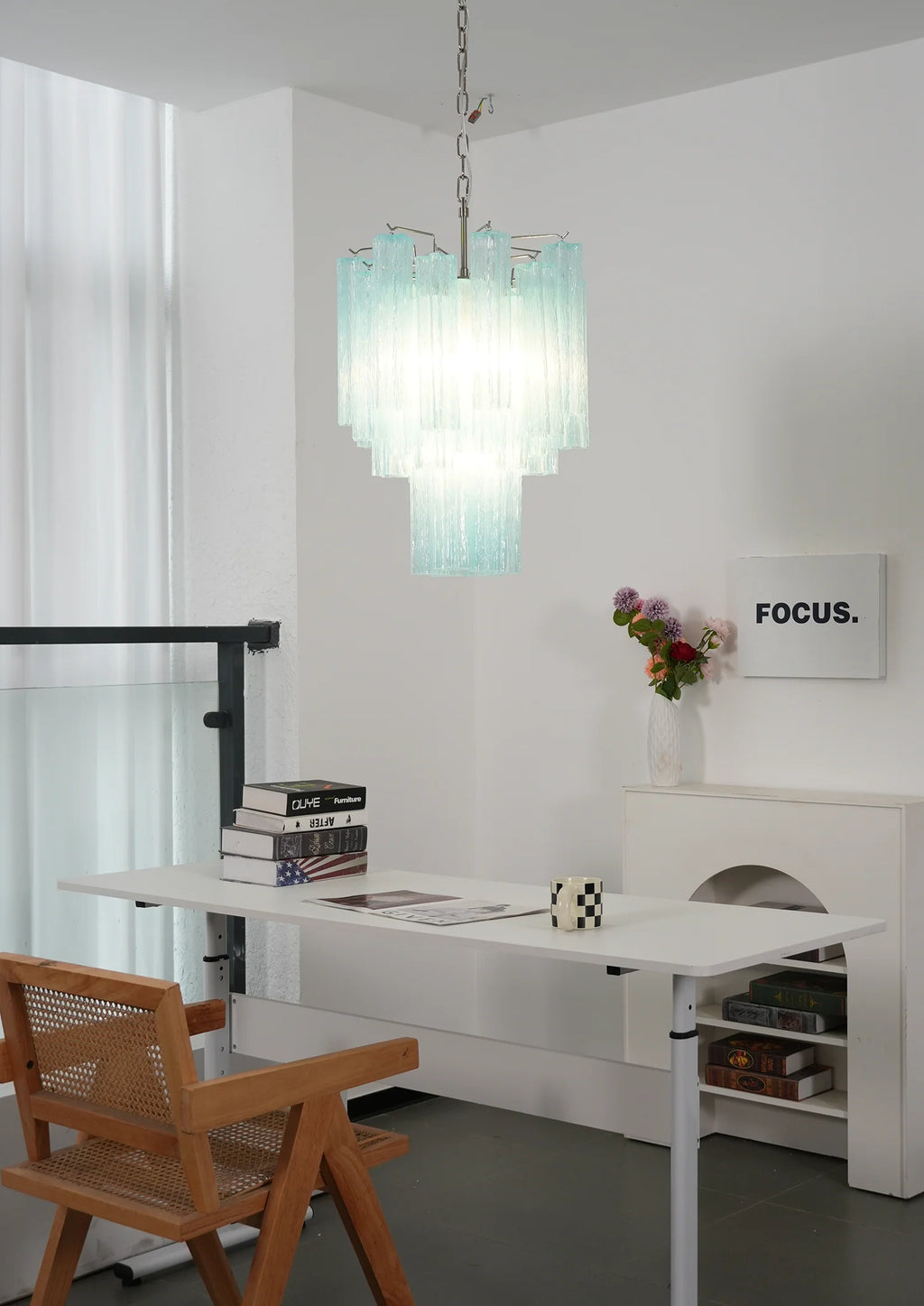Blue Murano Glass Tube Chandelier