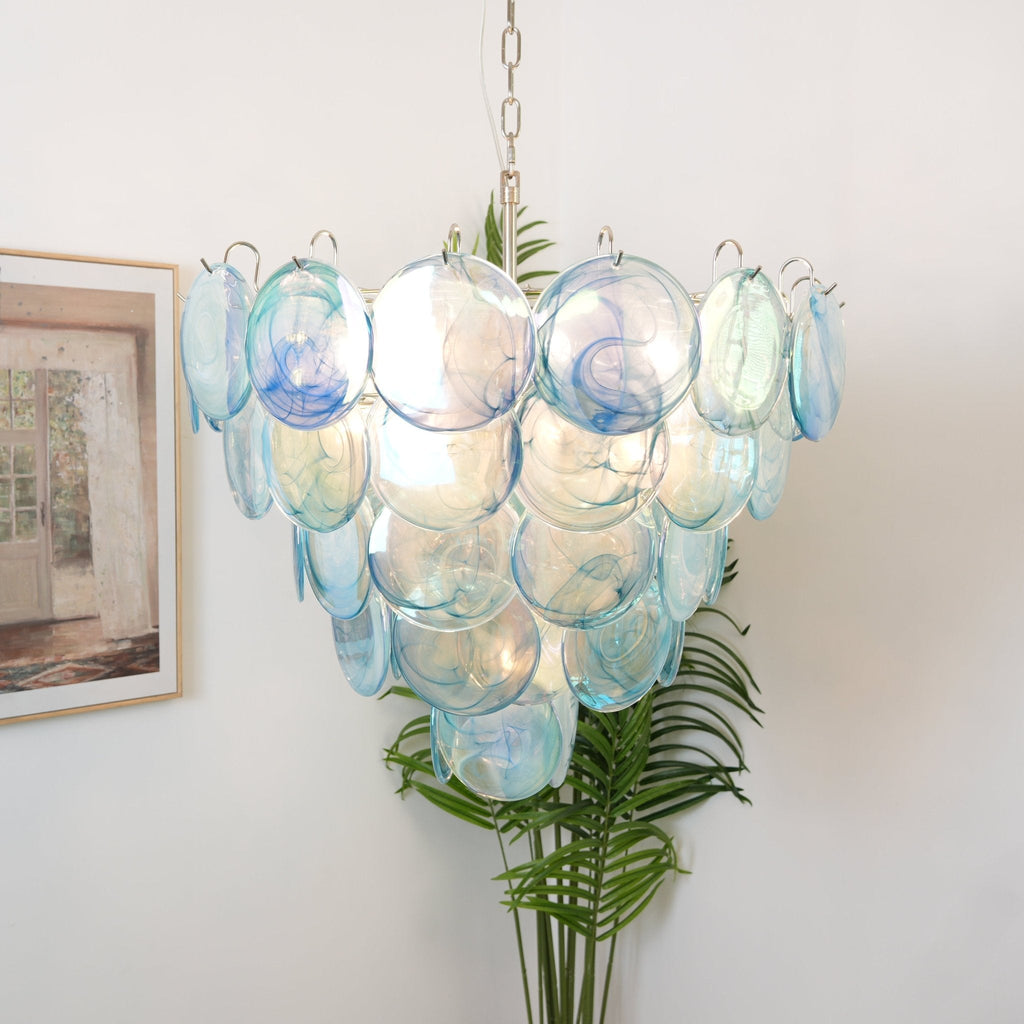 Blue Murano Glass Disc Chandelier