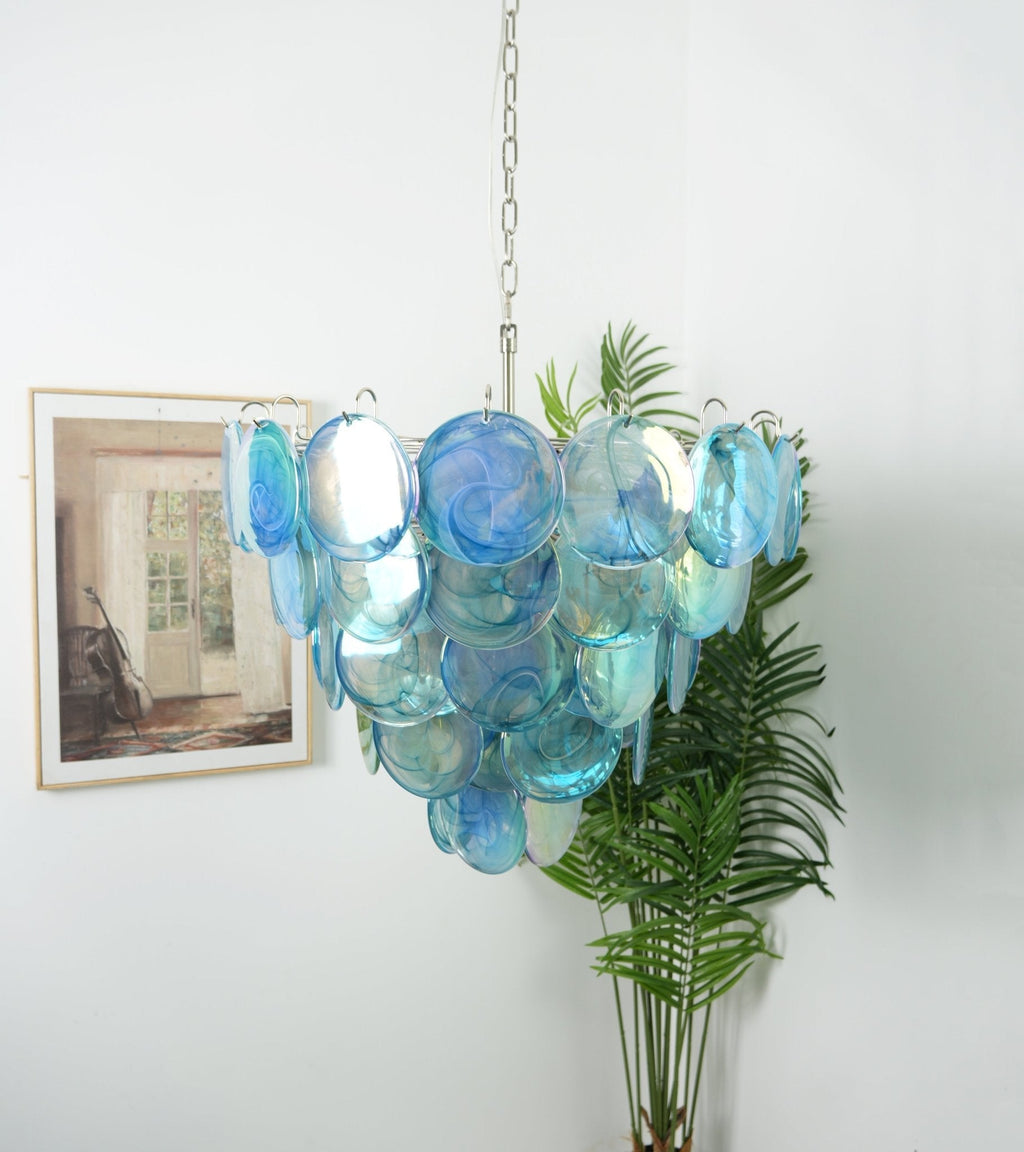 Blue Murano Glass Disc Chandelier