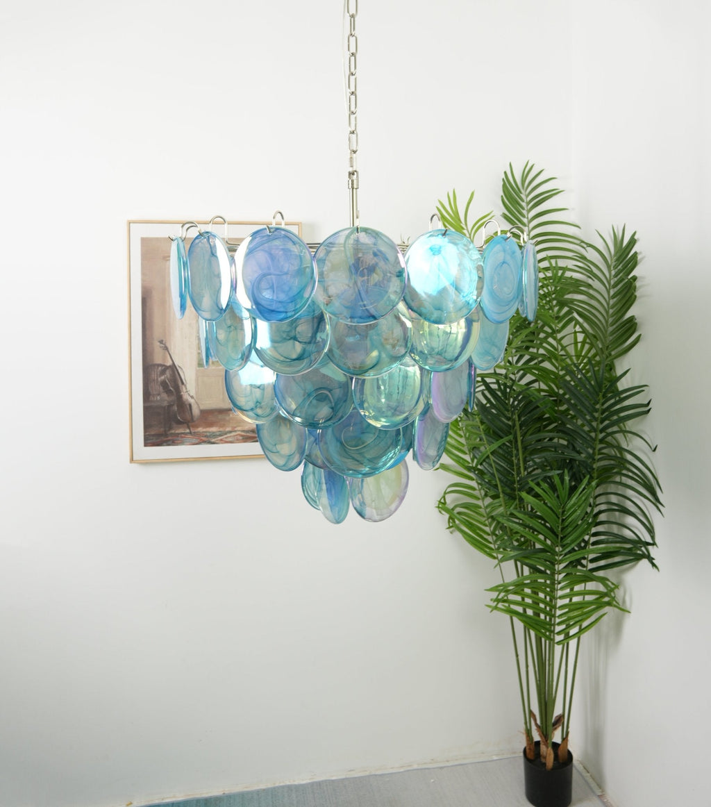 Blue Murano Glass Disc Chandelier