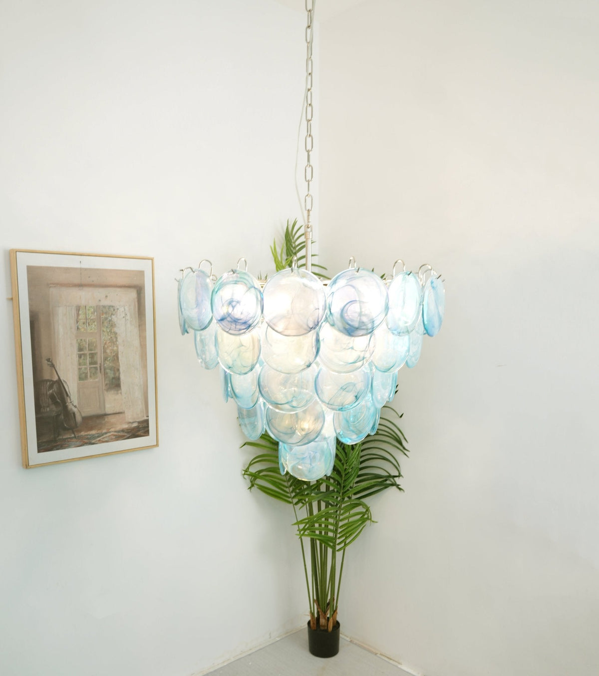 Blue Murano Glass Disc Chandelier
