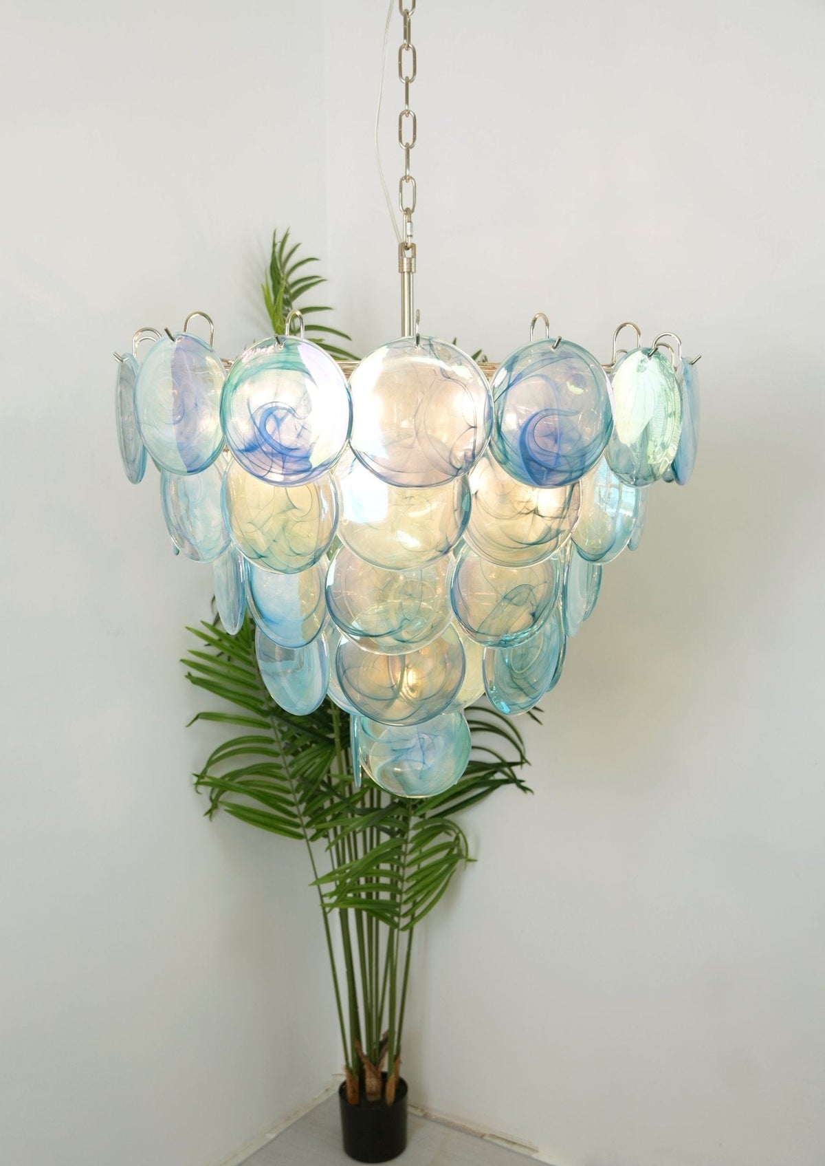 Blue Murano Glass Disc Chandelier