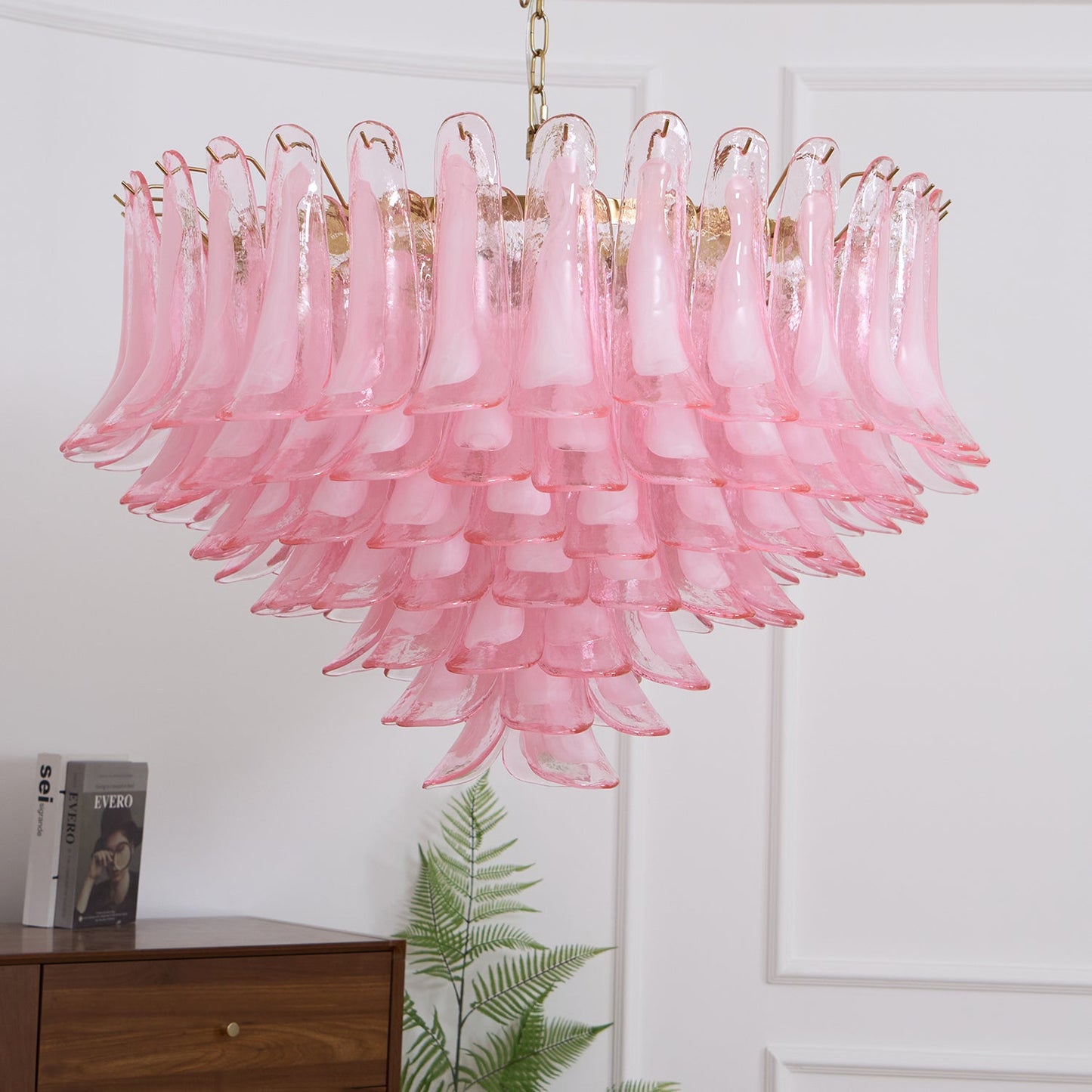 Contemporary Blush Pink Glass Murano Chandelier - CasaraHouse