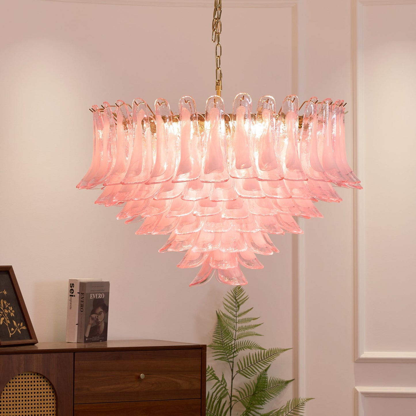 Contemporary Blush Pink Glass Murano Chandelier - CasaraHouse