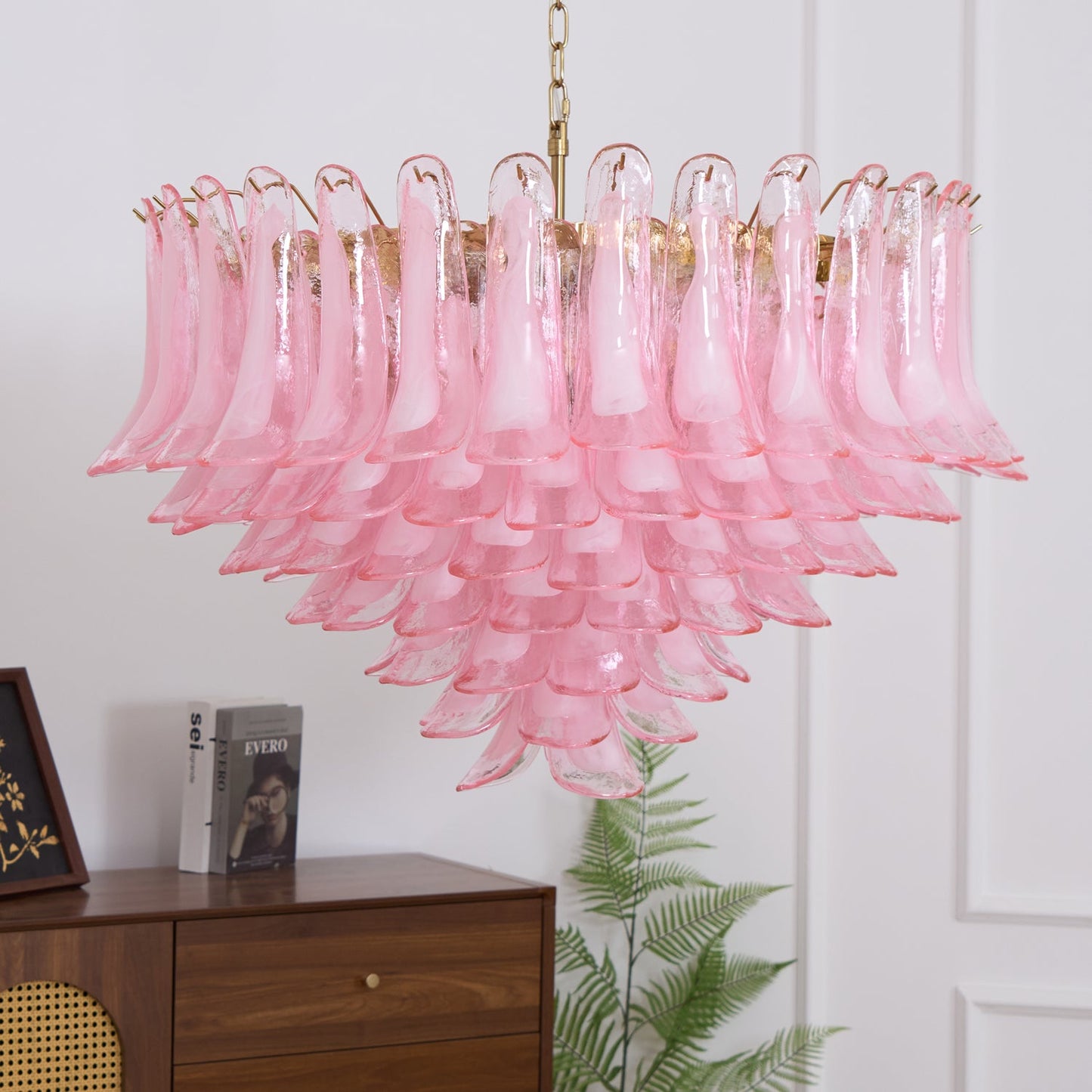 Contemporary Blush Pink Glass Murano Chandelier - CasaraHouse