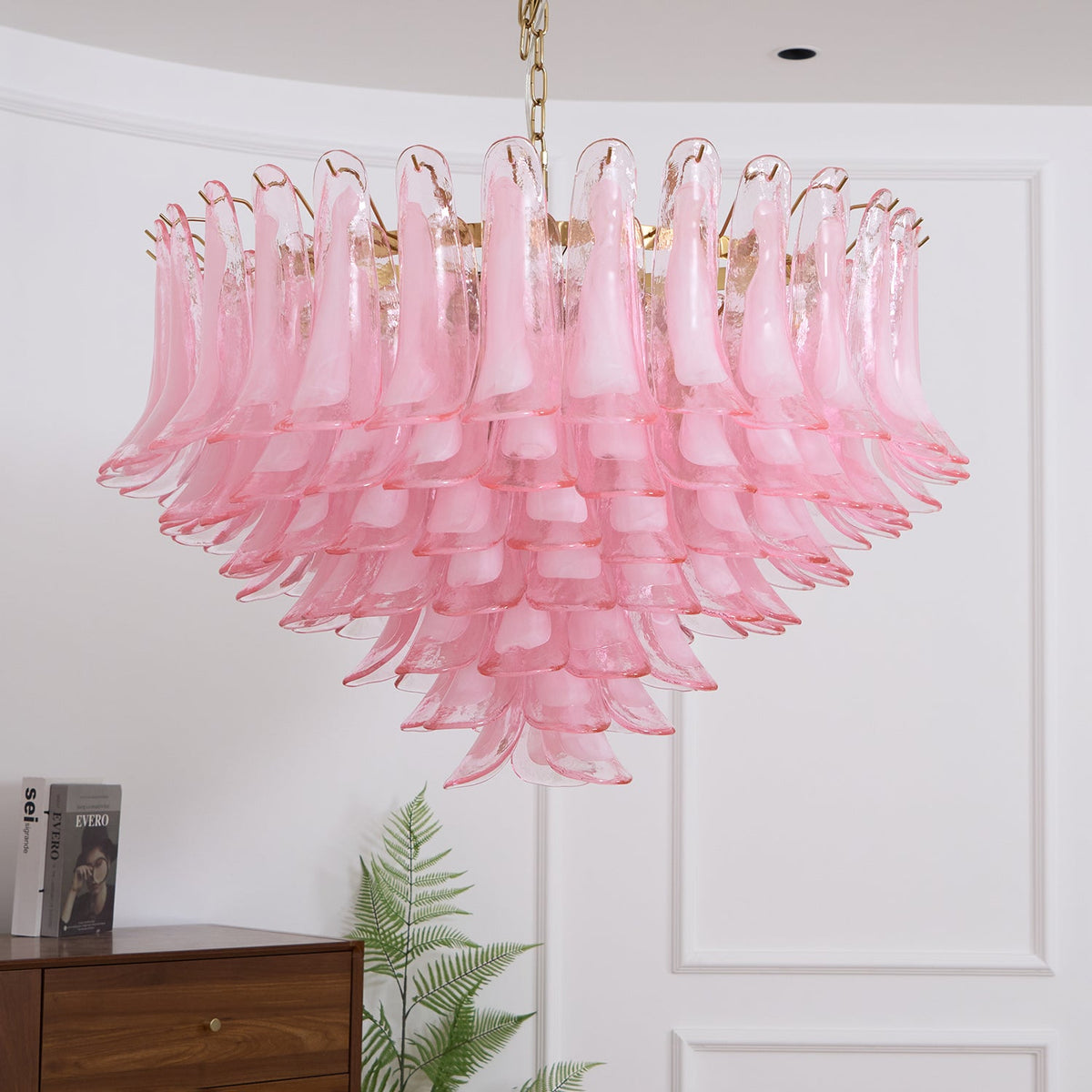 Contemporary Blush Pink Glass Murano Chandelier - CasaraHouse