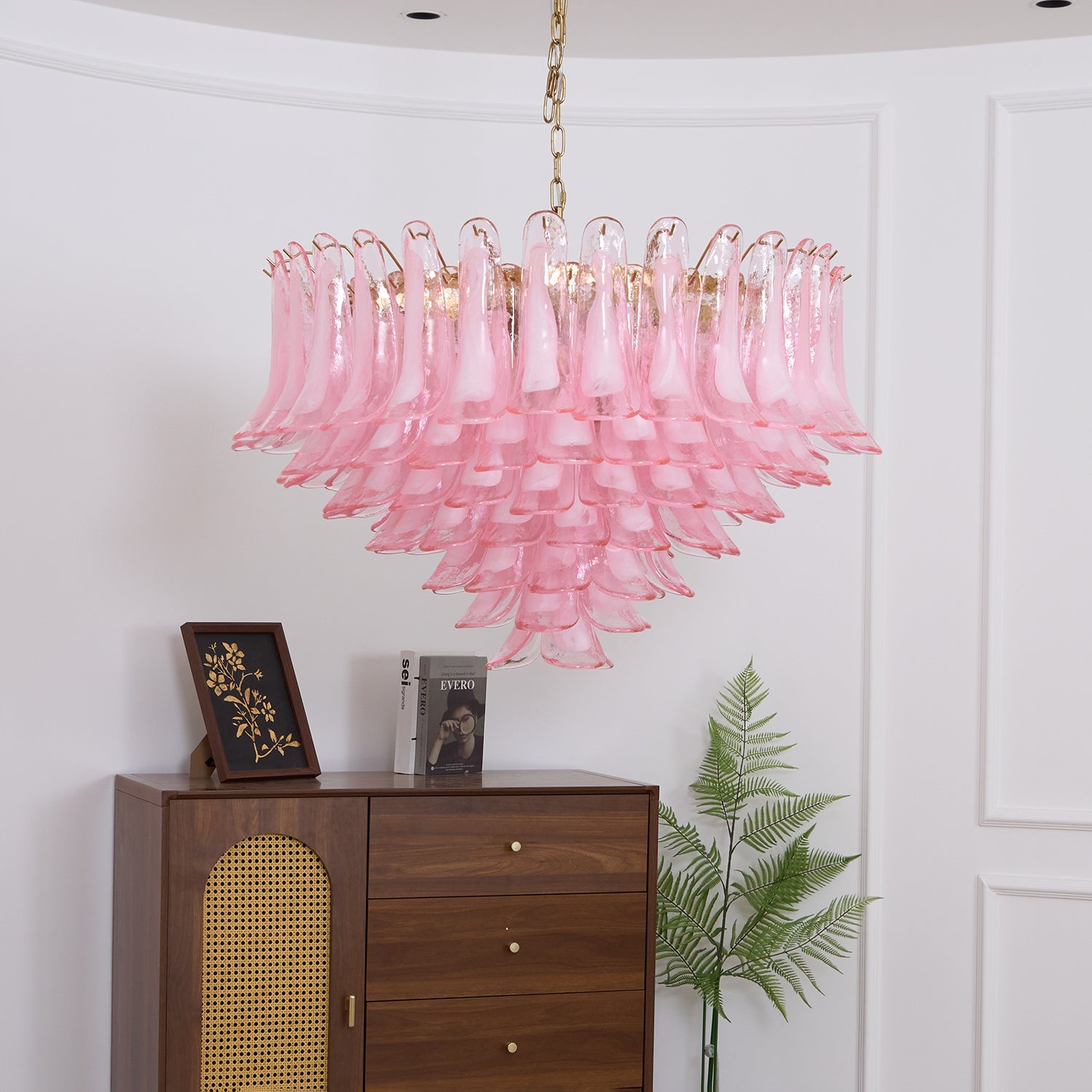 Contemporary Blush Pink Glass Murano Chandelier - CasaraHouse