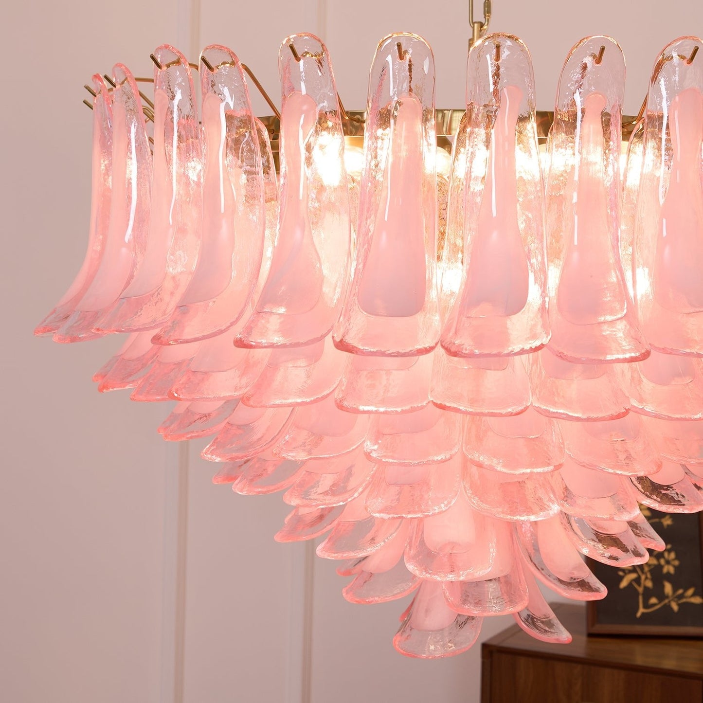 Contemporary Blush Pink Glass Murano Chandelier - CasaraHouse