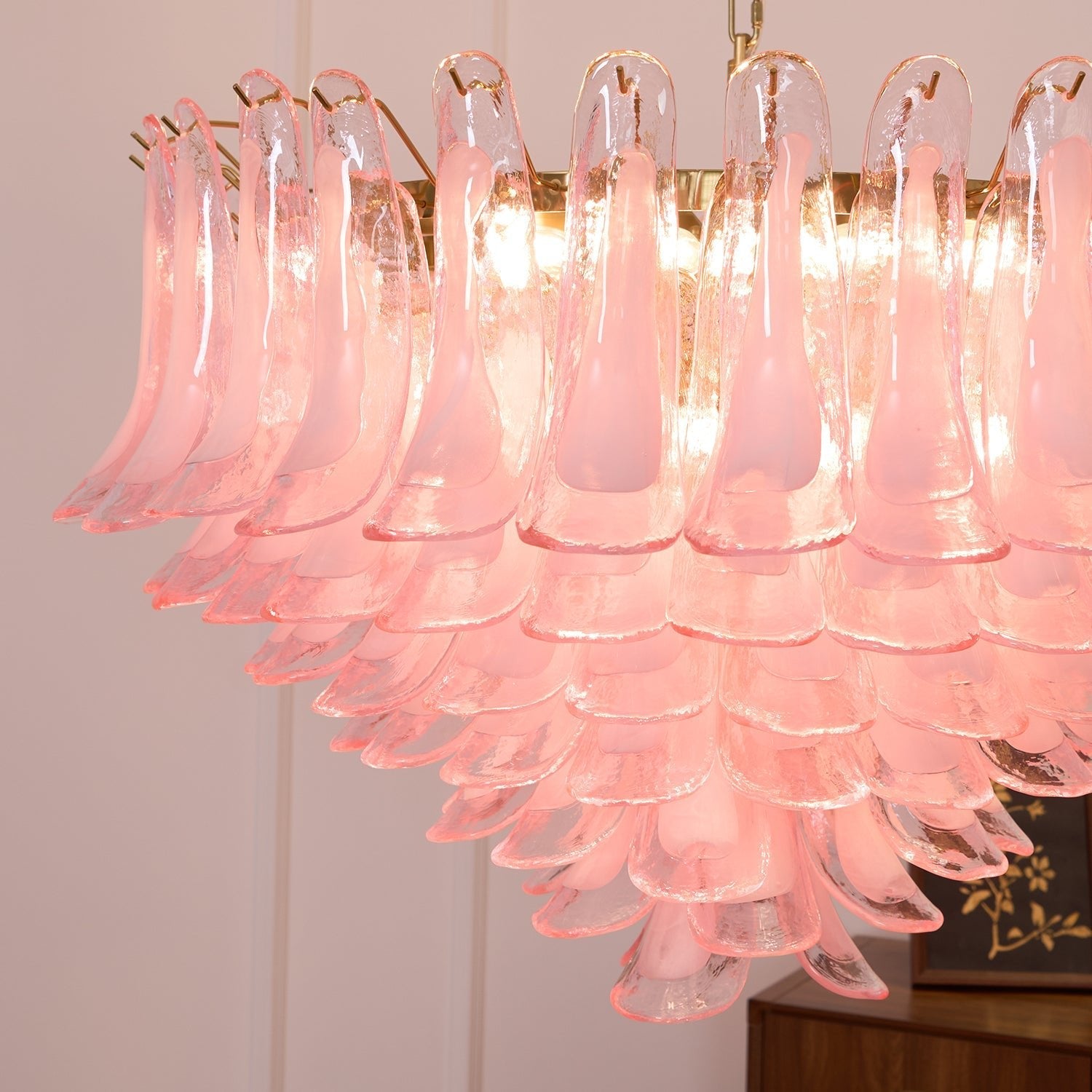 Contemporary Blush Pink Glass Murano Chandelier - CasaraHouse