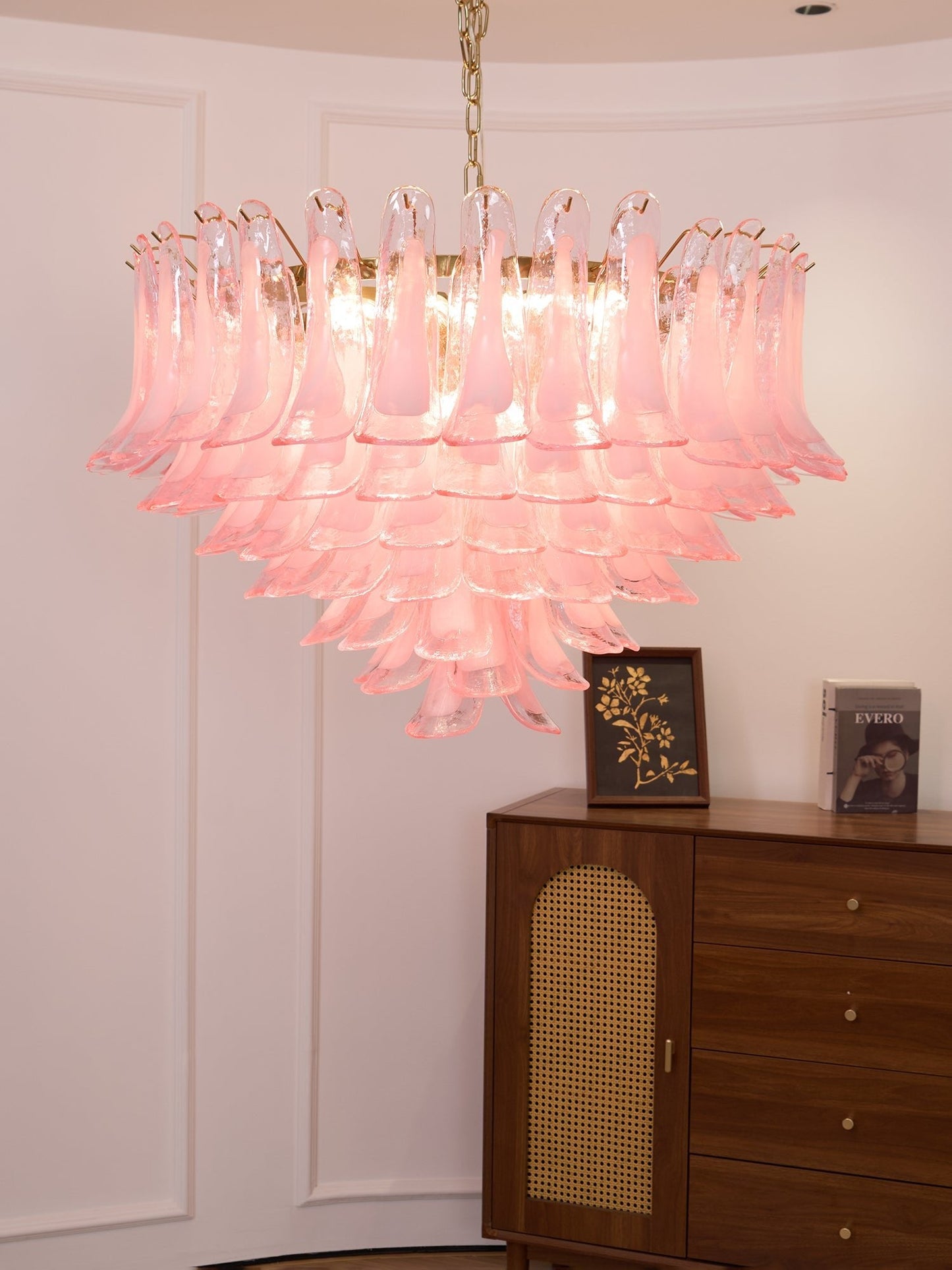 Contemporary Blush Pink Glass Murano Chandelier - CasaraHouse