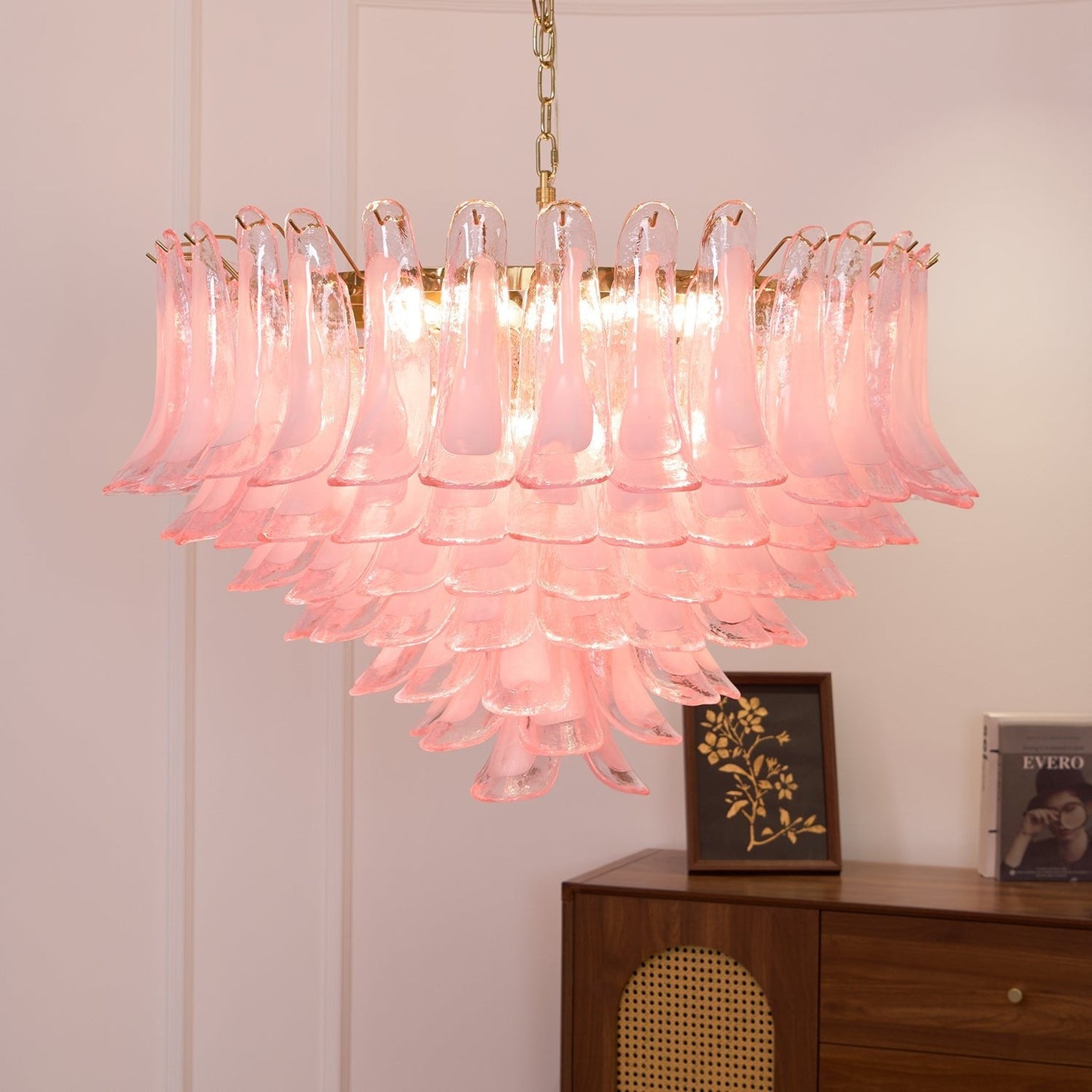 Contemporary Blush Pink Glass Murano Chandelier - CasaraHouse
