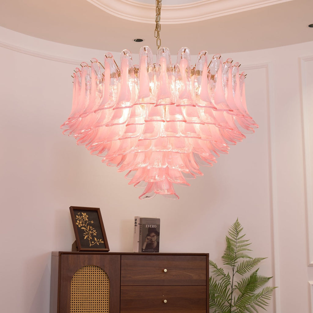 Contemporary Blush Pink Glass Murano Chandelier - CasaraHouse
