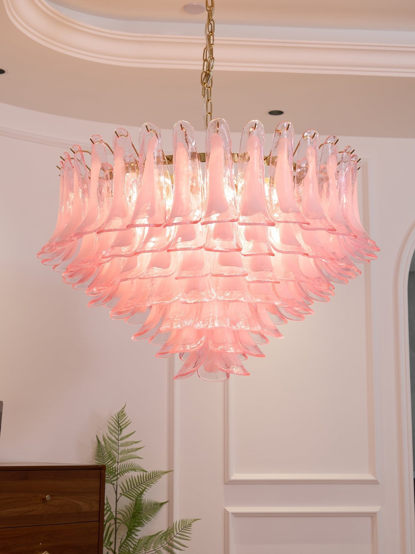 Contemporary Blush Pink Glass Murano Chandelier - CasaraHouse