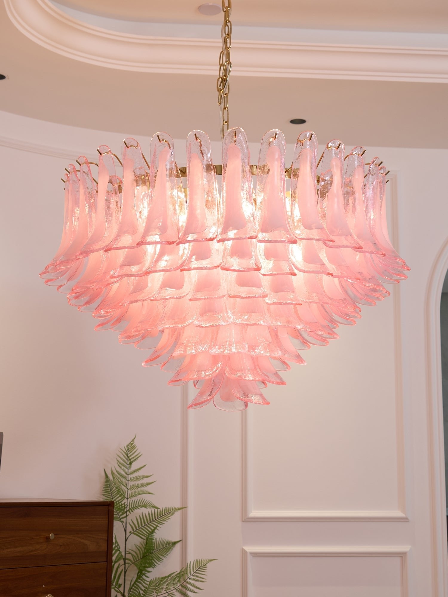 Contemporary Blush Pink Glass Murano Chandelier - CasaraHouse