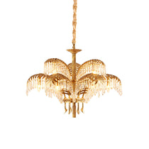 Brass Palm Leaf Crystal Chandelier