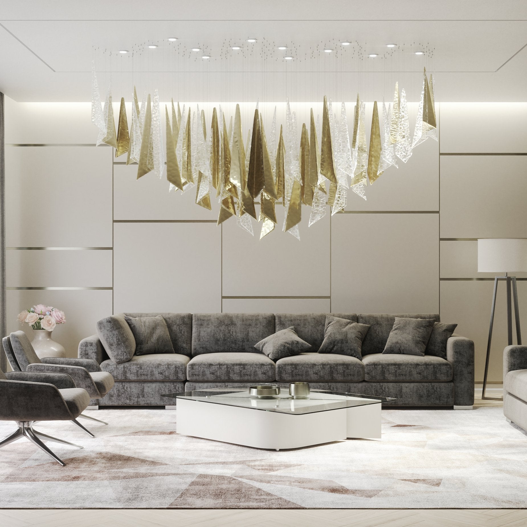 Airy Angled Glass Contemporary Chandelier Secondary image