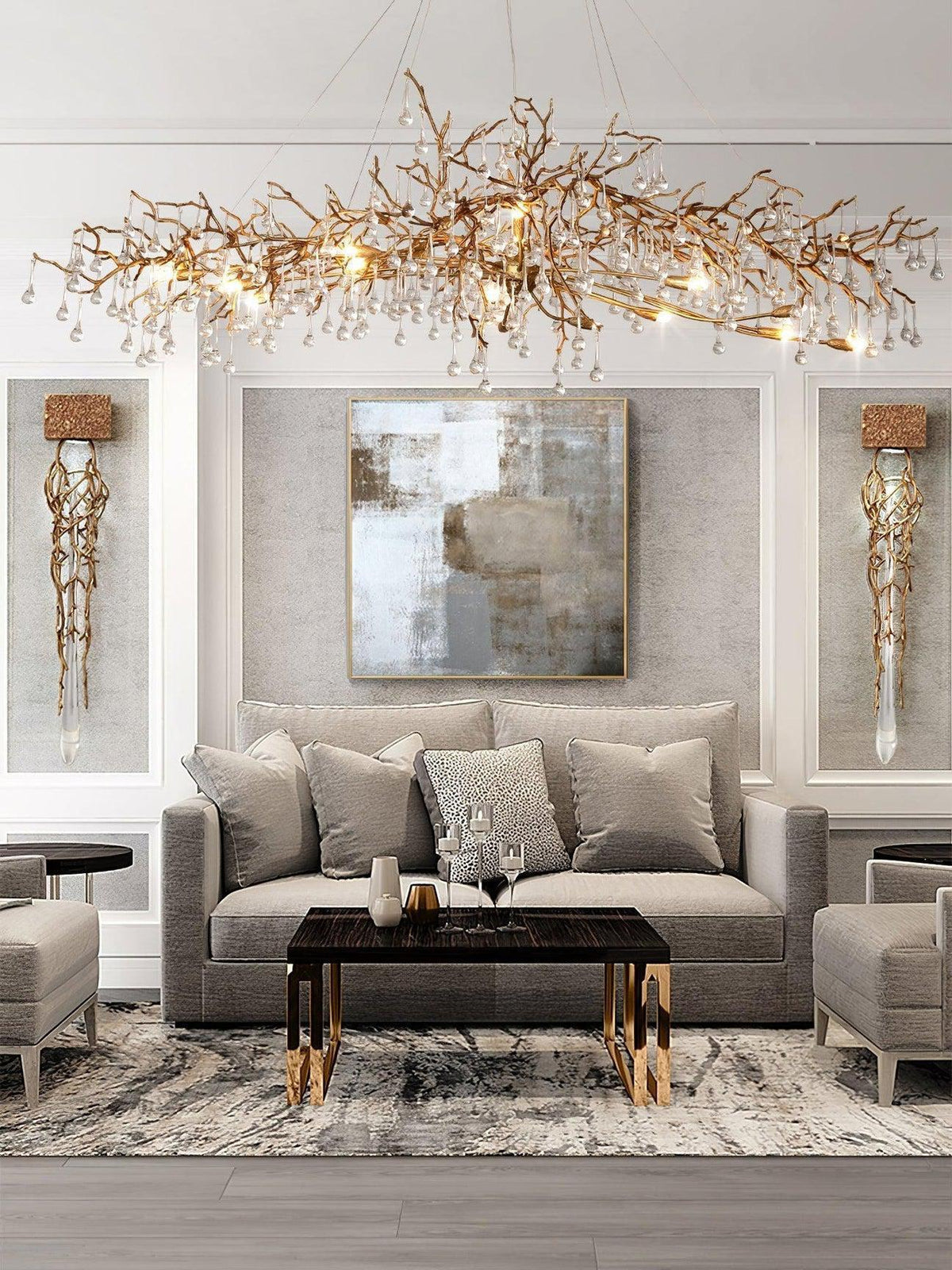 Tina Raindrop Branch Crystal Brass Chandelier