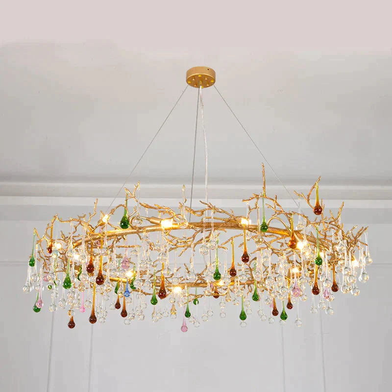 Modern Colorful Crystal Raindrop Branch Chandelier For Living Room