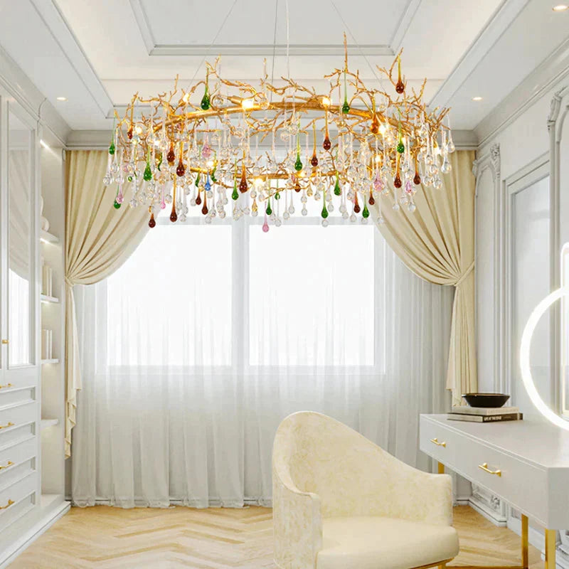 Modern Colorful Crystal Raindrop Branch Chandelier For Living Room