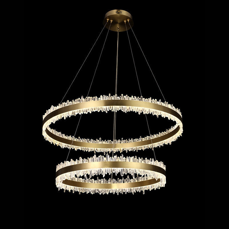 Cervine Quartz Stone Double Round Rings Quartz Crystal Chandelier