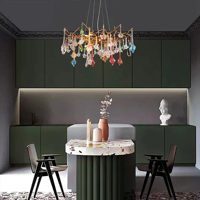 Modern Colored Glass Drop Round Branch Chandelier Secondary image