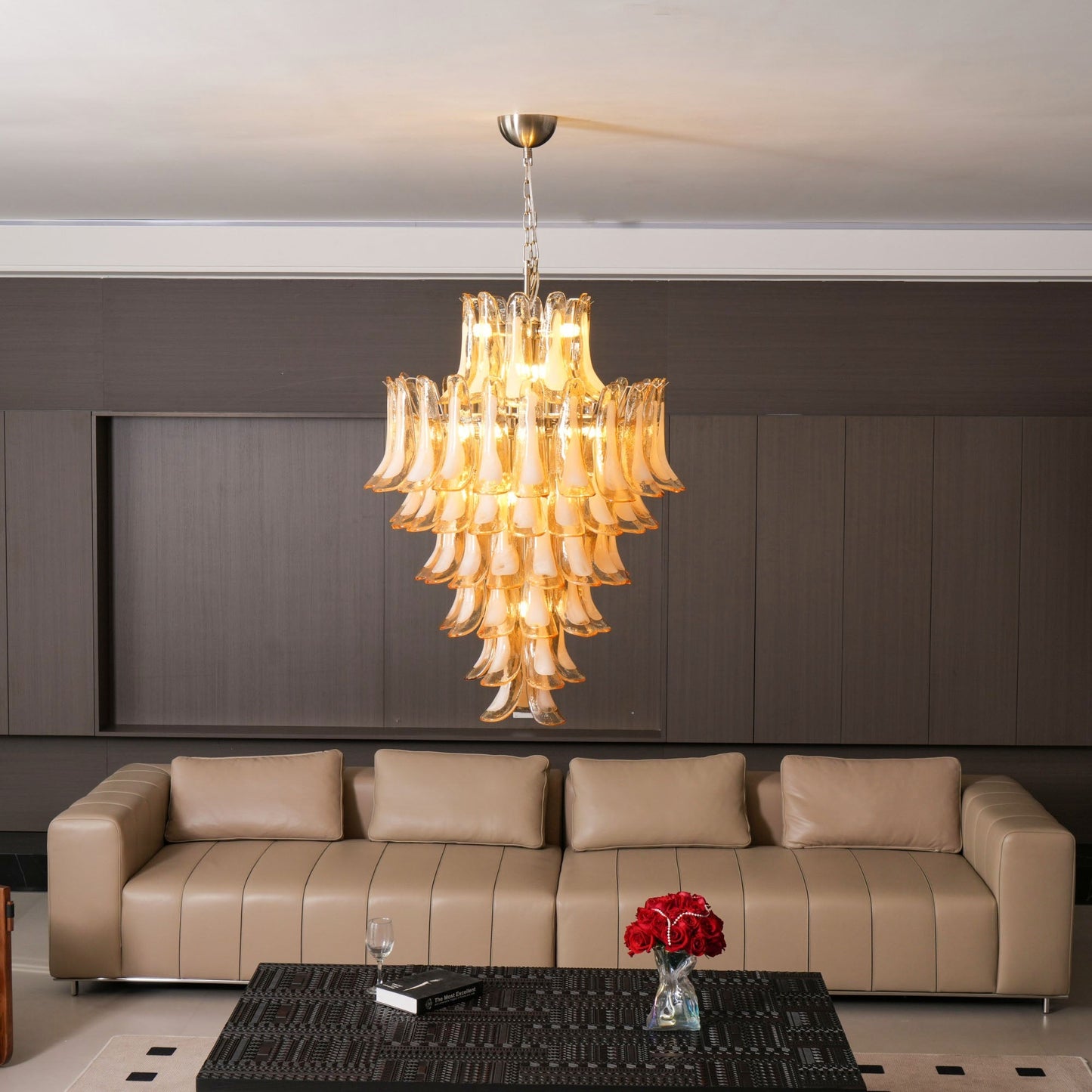 Designer Amber Cloud Murano Glass Petals Chandelier - CasaraHouse
