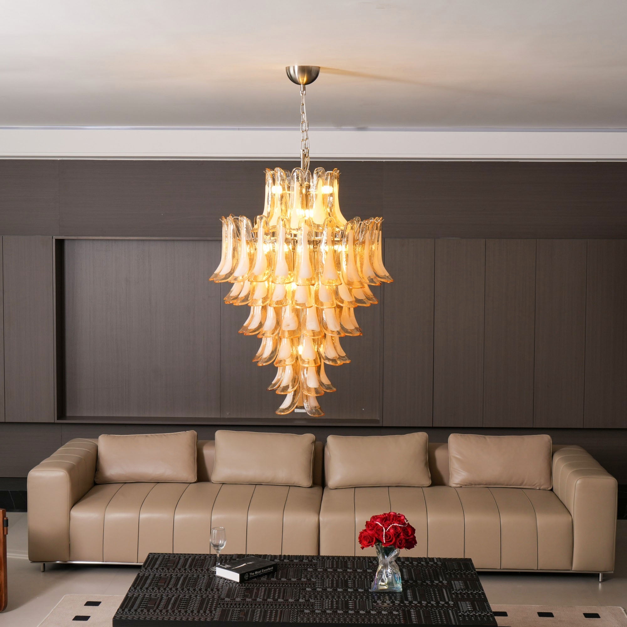 Designer Amber Cloud Murano Glass Petals Chandelier - CasaraHouse