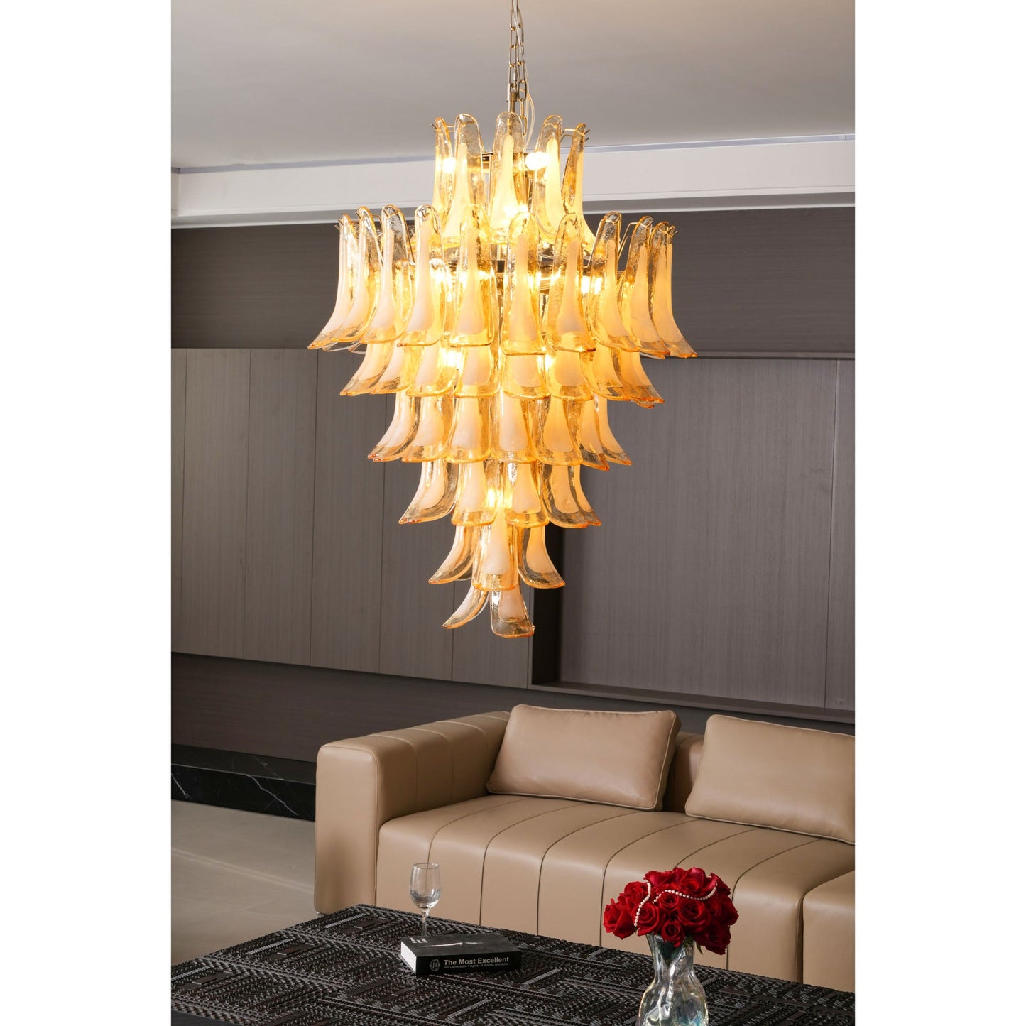 Designer Amber Cloud Murano Glass Petals Chandelier - CasaraHouse