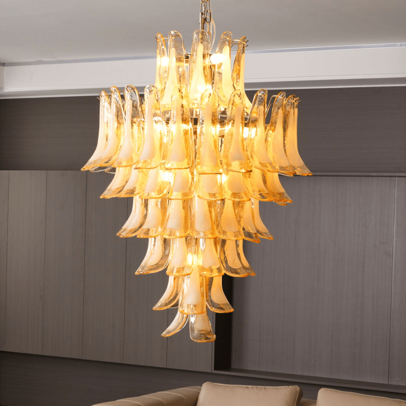 Designer Amber Cloud Murano Glass Petals Chandelier - CasaraHouse