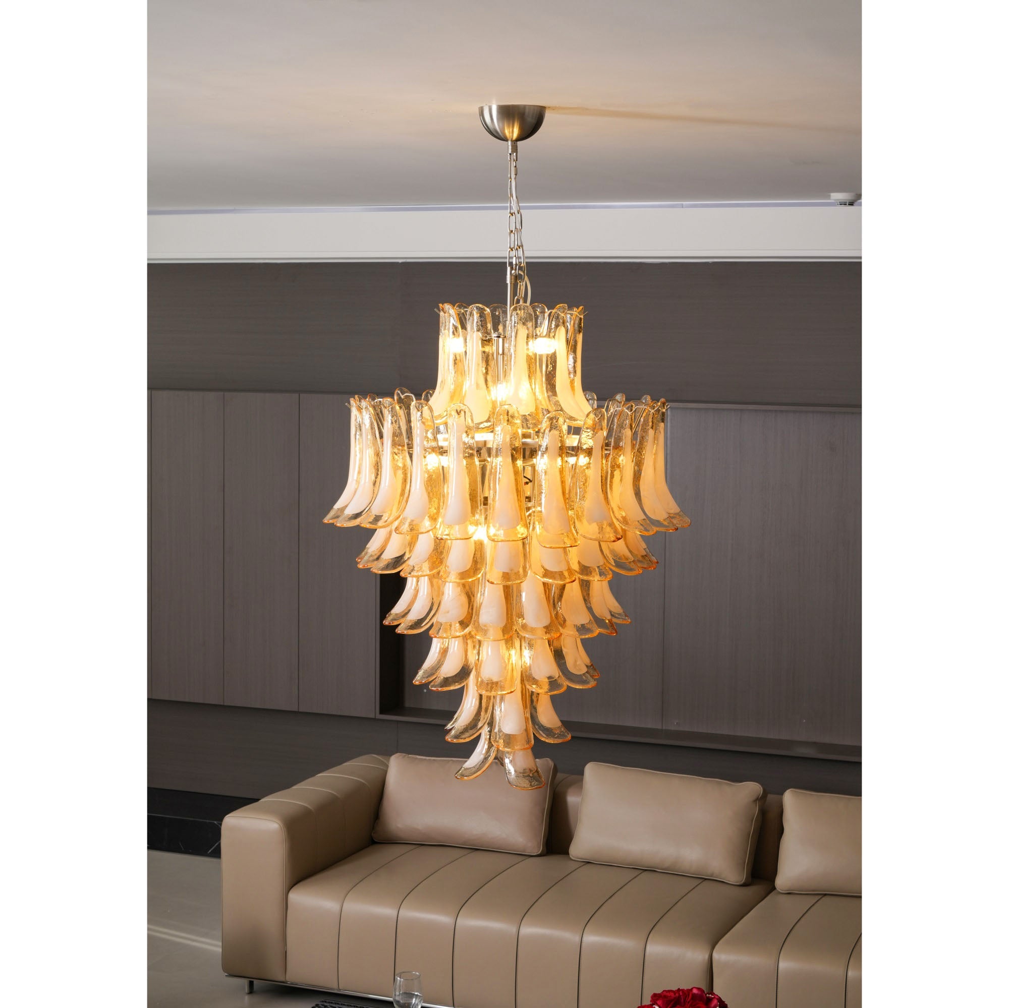 Designer Amber Cloud Murano Glass Petals Chandelier - CasaraHouse