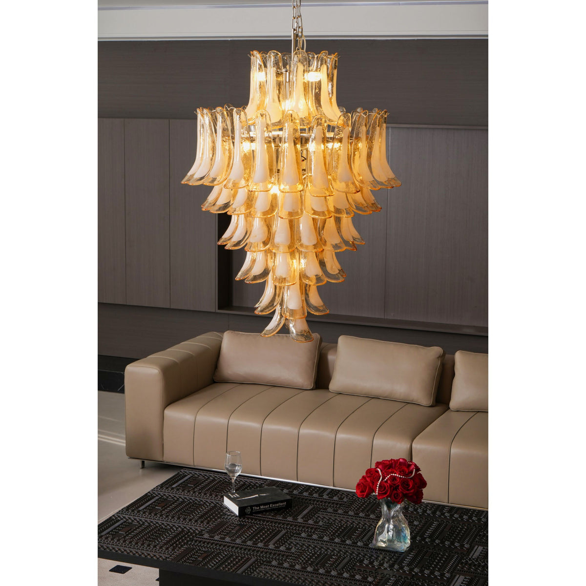 Designer Amber Cloud Murano Glass Petals Chandelier - CasaraHouse