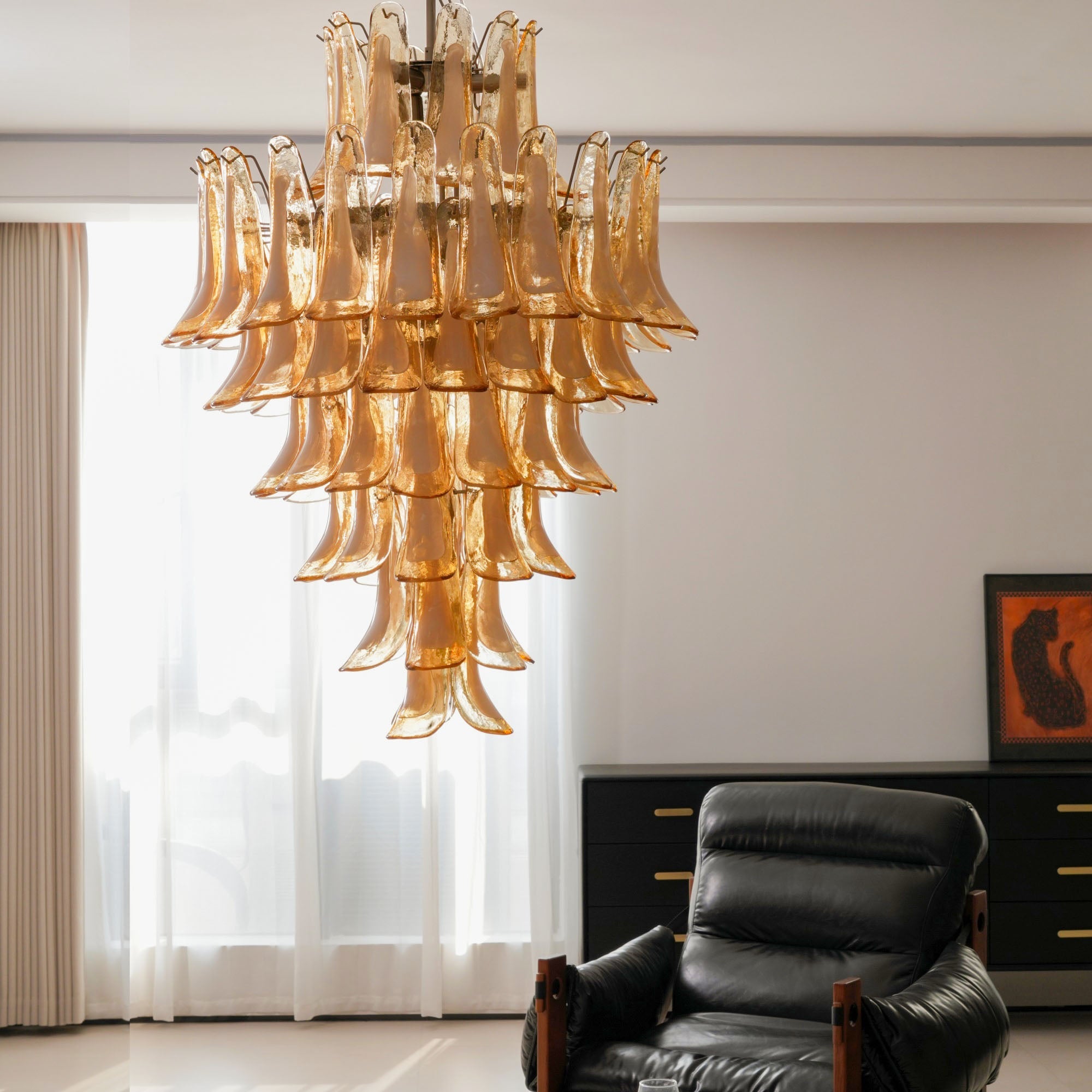 Designer Amber Cloud Murano Glass Petals Chandelier - CasaraHouse