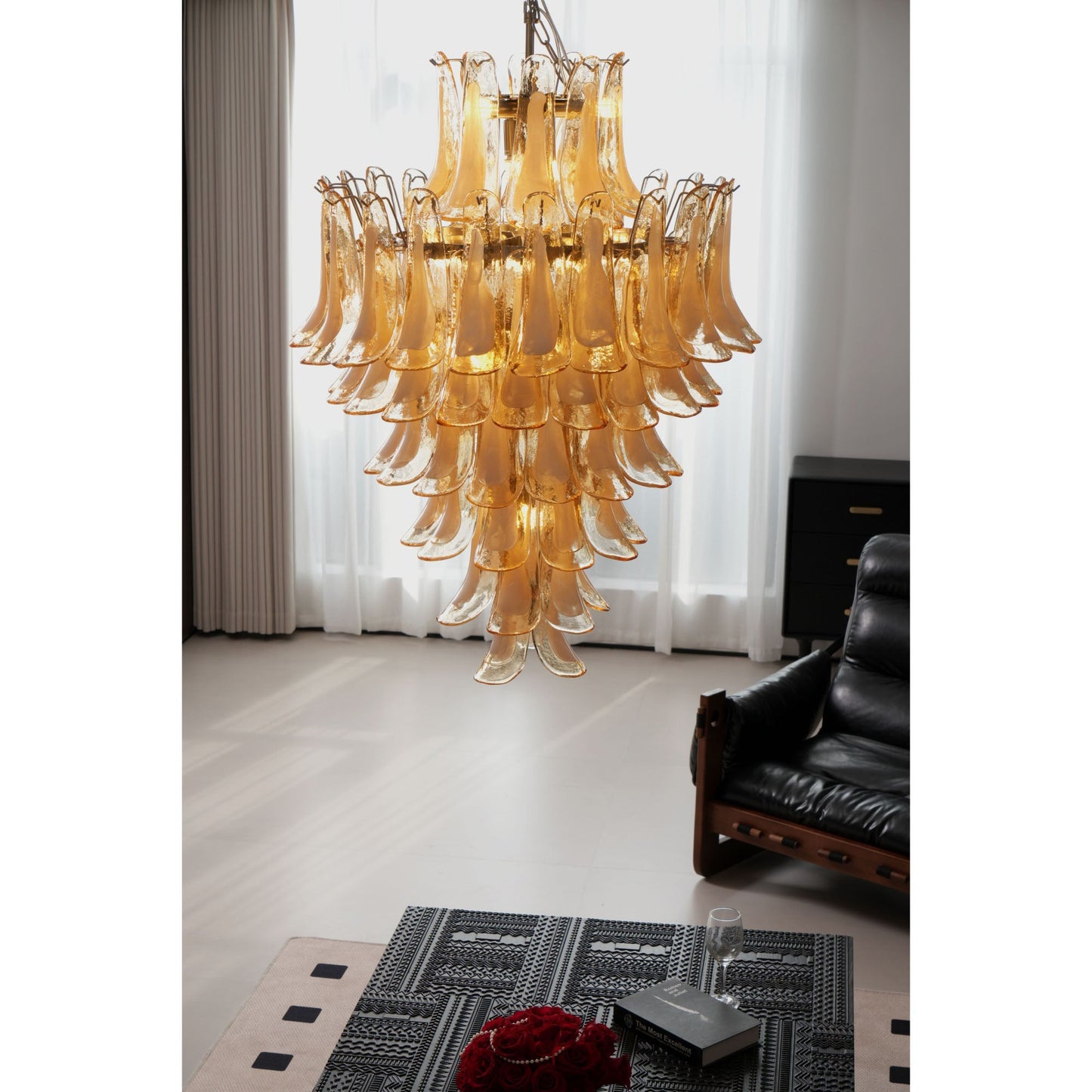 Designer Amber Cloud Murano Glass Petals Chandelier - CasaraHouse