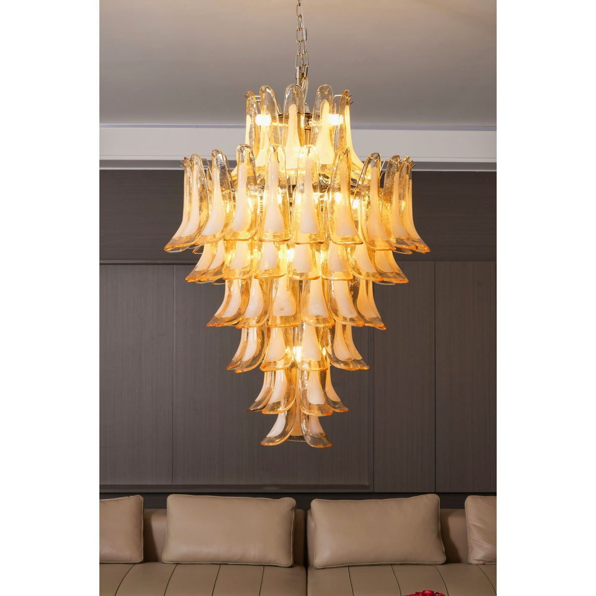 Designer Amber Cloud Murano Glass Petals Chandelier - CasaraHouse