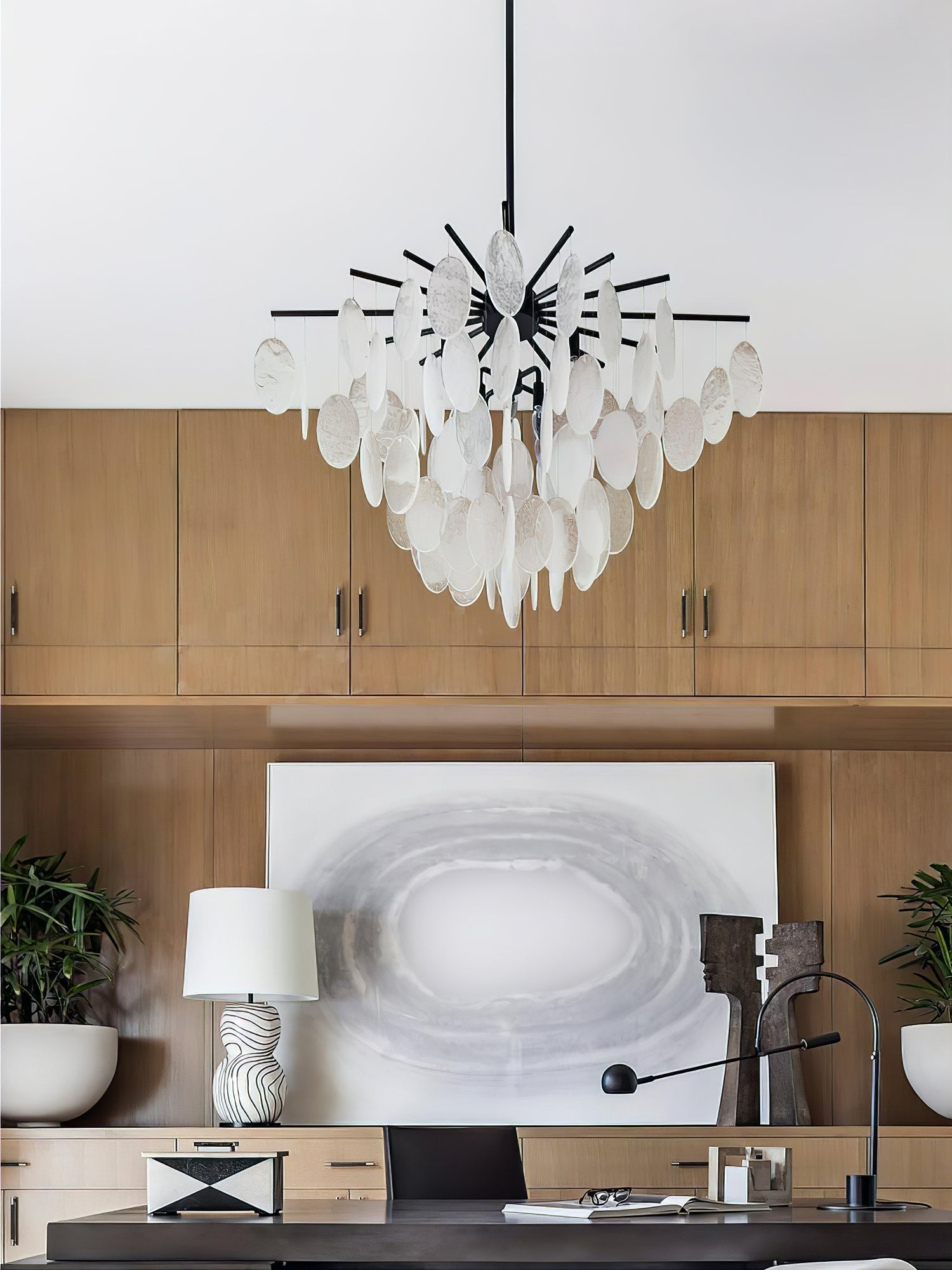 Luxury Cascading Selenite Disc Chandelier