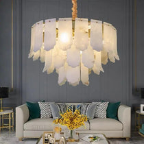 Alabaster Flake Brass Multi-Layer Chandelier Lamp