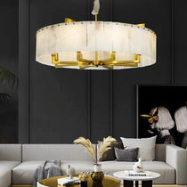 Alabaster Flake Brass Round Chandelier Lighting