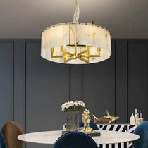 Alabaster Flake Brass Round Chandelier Lighting