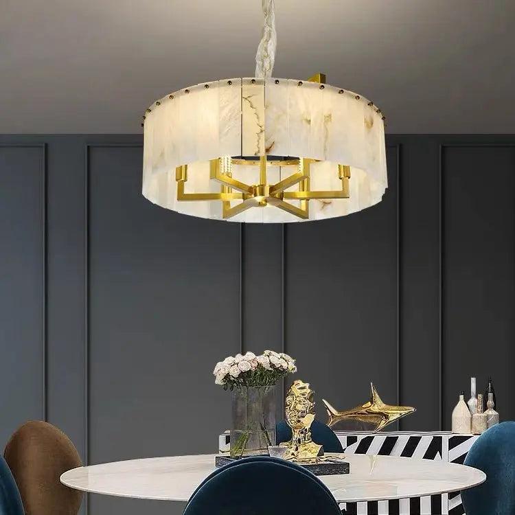 Alabaster Flake Brass Round Chandelier Lighting