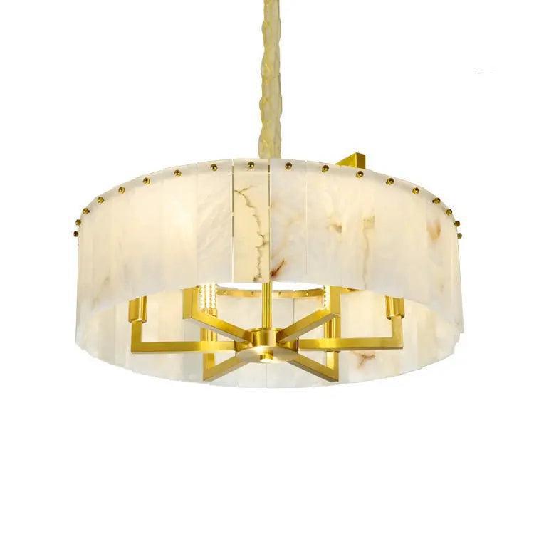 Alabaster Flake Brass Round Chandelier Lighting