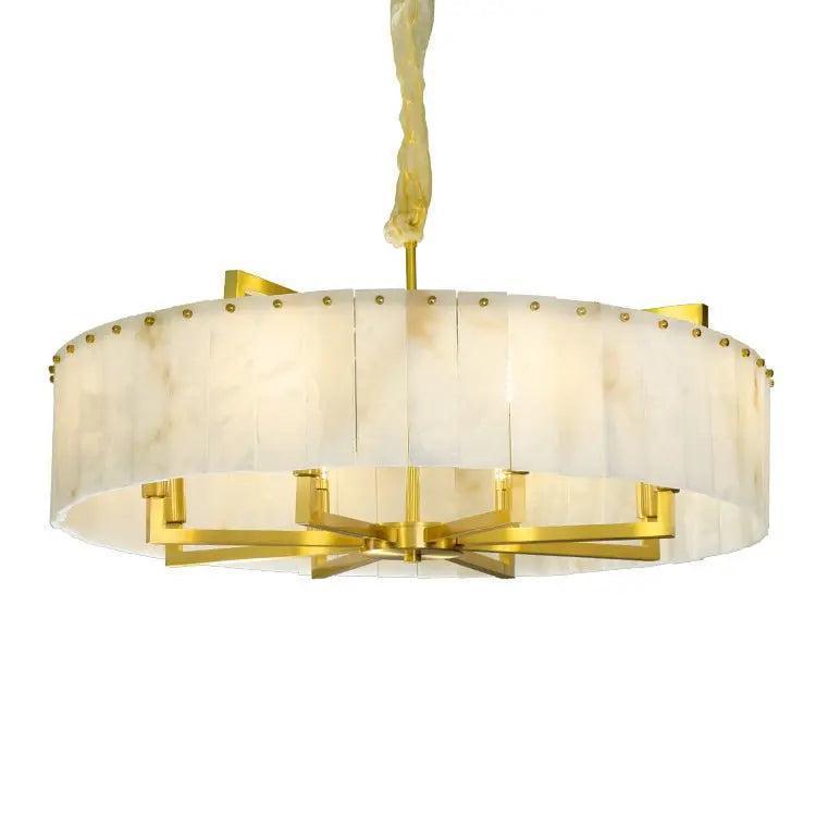 Alabaster Flake Brass Round Chandelier Lighting
