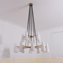 White Ceramics 2-Tier Round Chandelier 44",15-lights