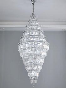 Chrome Extra Large Crystal Chandelier for Foyer Staircase Living Room Entrance Ceiling Light Fixture In Silver
