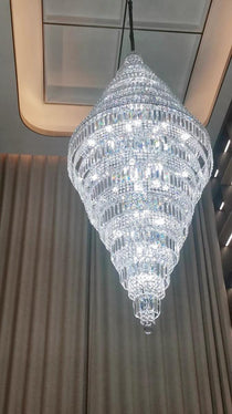 Chrome Extra Large Crystal Chandelier for Foyer Staircase Living Room Entrance Ceiling Light Fixture In Silver