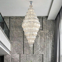 Chrome Extra Large Crystal Chandelier for Foyer Staircase Living Room Entrance Ceiling Light Fixture In Silver