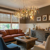 Designer Colorful Raindrop Brass Branch Chandelier - CasaraHouse