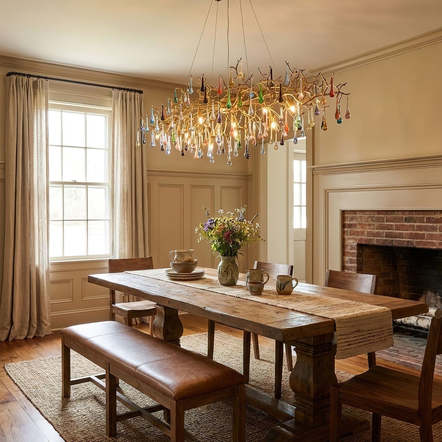 Designer Colorful Raindrop Brass Branch Chandelier - CasaraHouse
