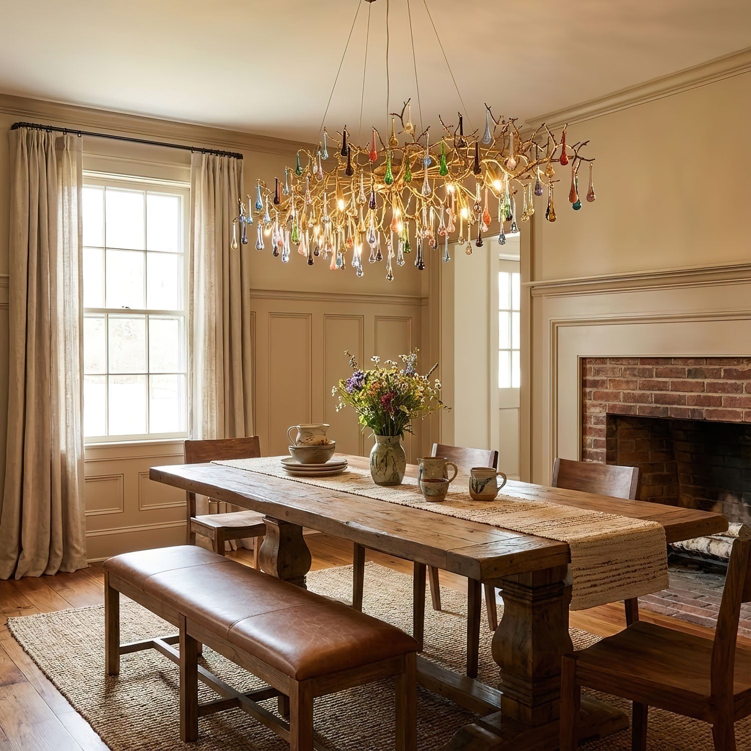 Designer Colorful Raindrop Brass Branch Chandelier - CasaraHouse