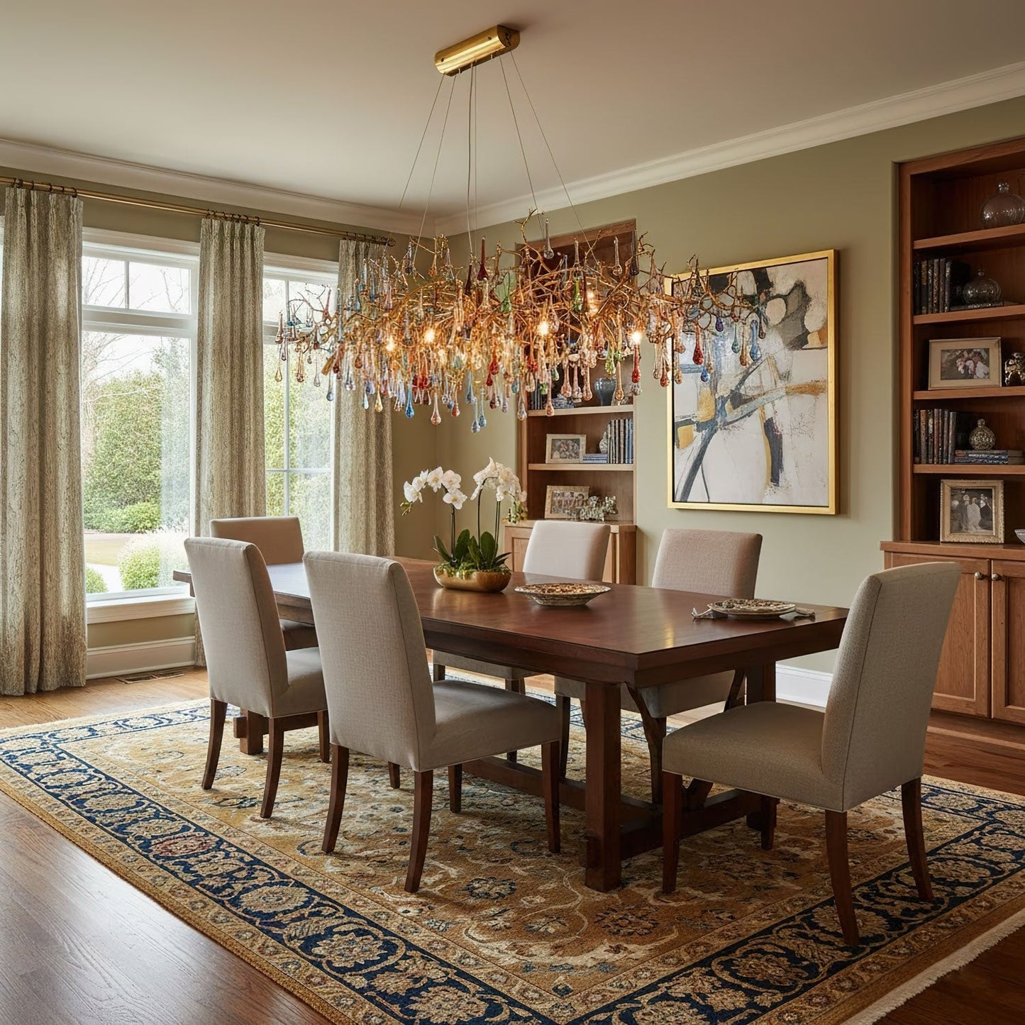 Designer Colorful Raindrop Brass Branch Chandelier - CasaraHouse